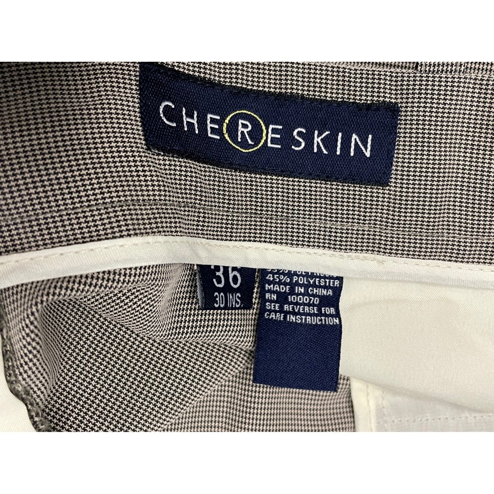 Chereskin Mens Tan Micro Houndstooth Pleated Cuffed Dress Pants 36x28 - Picture 4 of 12